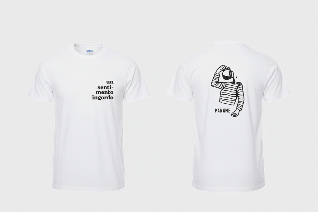 T-shirt bianca Panâme con scritta un sentimento ingordo