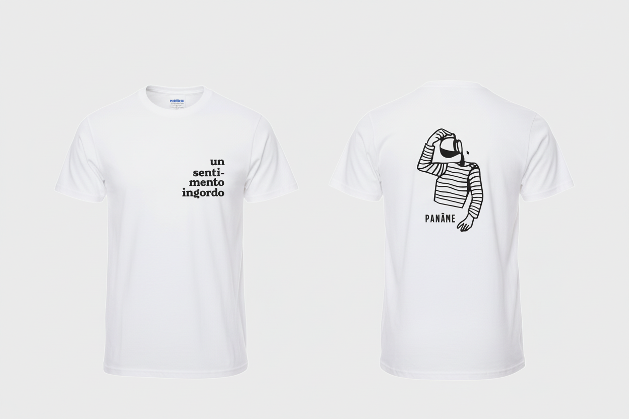 T-shirt bianca Panâme con scritta un sentimento ingordo